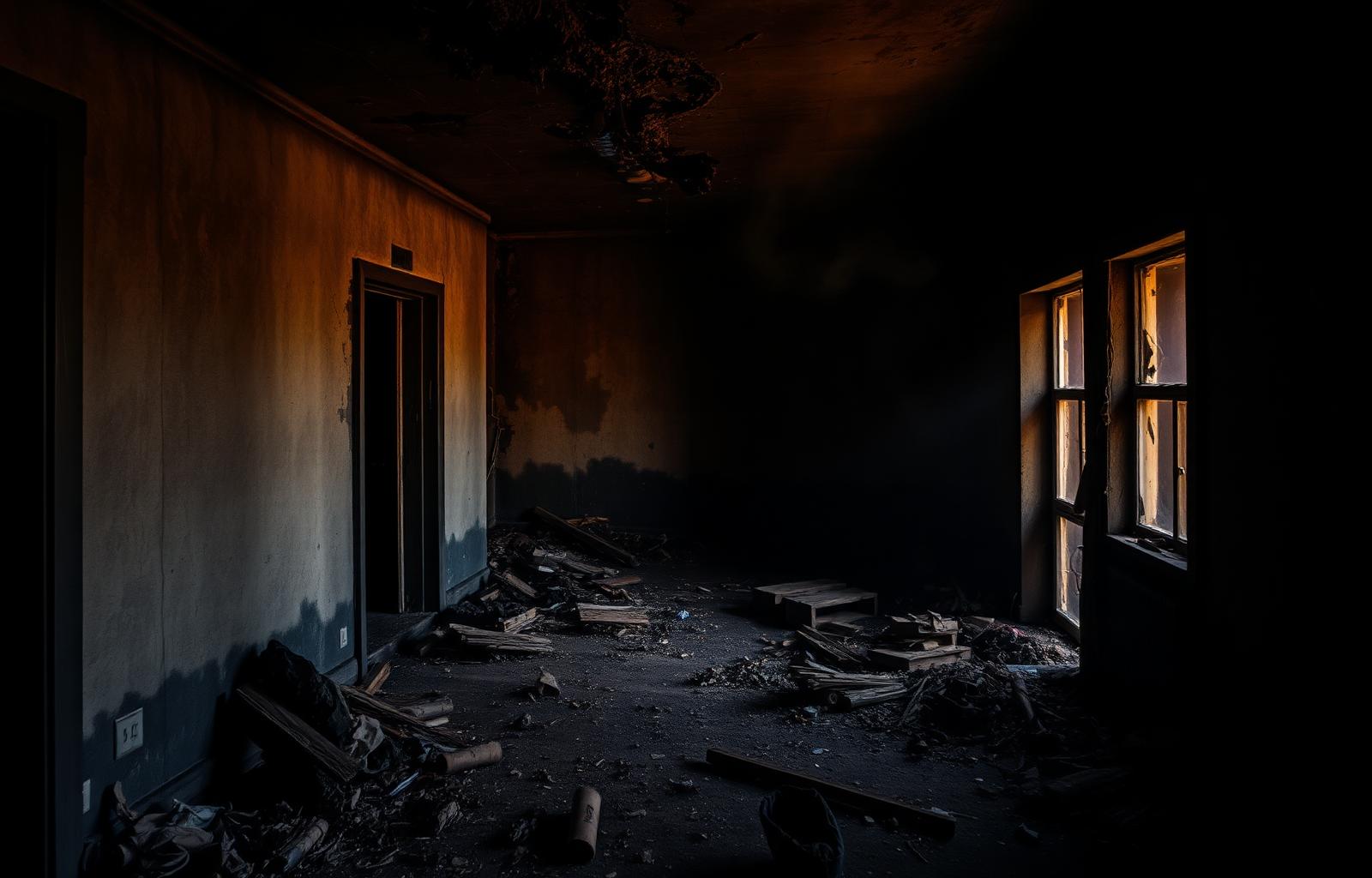 Fire damaged interior room