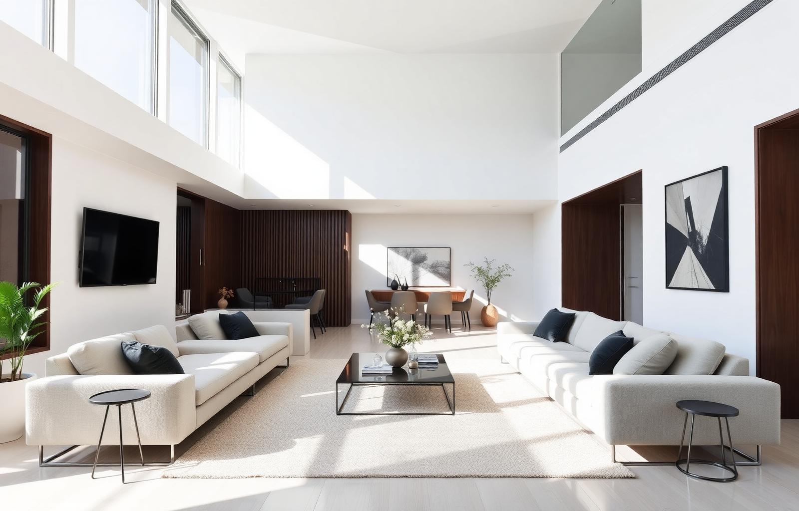 Bright restored living room interior